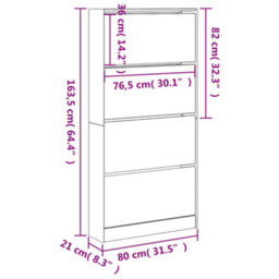 Vidaxl Shoe Cabinet With 4 Flip-Drawers White 80X21X163.5 Cm - thumbnail 3
