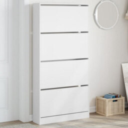 Vidaxl Shoe Cabinet With 4 Flip-Drawers White 80X21X163.5 Cm - thumbnail 1