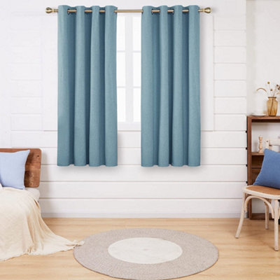 Deconovo Linen Look Thermal Eyelet Bedroom Blackout Curtains With Coating Back Layer For Girls, 46 X 54 Inch, Green, One Pair - image 1