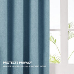 Deconovo Linen Look Thermal Eyelet Bedroom Blackout Curtains With Coating Back Layer For Girls, 46 X 54 Inch, Green, One Pair - thumbnail 4