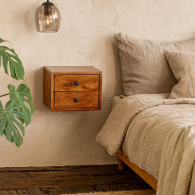 Wyld Haus Cortina (Solis Collection) 2-Drawer Mango Wood Wall-Mounted Bedside Table, Chestnut, 30X25X24 Cm - image 1