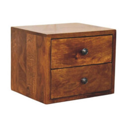 Wyld Haus Cortina (Solis Collection) 2-Drawer Mango Wood Wall-Mounted Bedside Table, Chestnut, 30X25X24 Cm - thumbnail 3