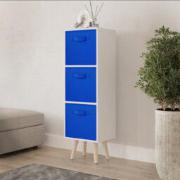 Urbn-Living Urbnliving 80Cm Height 3 Tier White Wooden Storage Bookcase Dark Blue Insert Scandinavian Style Pine Legs