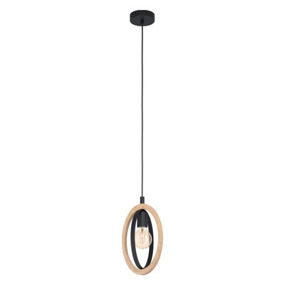 Stylish Black And Wood Hoop Pendant Light For Modern Interiors - image 1