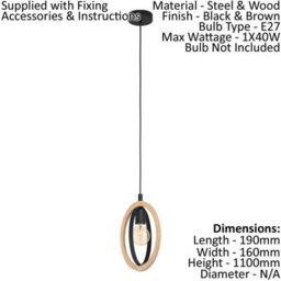 Stylish Black And Wood Hoop Pendant Light For Modern Interiors - thumbnail 2