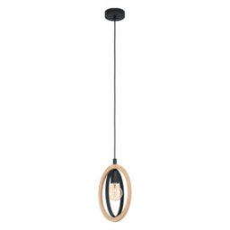 Stylish Black And Wood Hoop Pendant Light For Modern Interiors - thumbnail 1