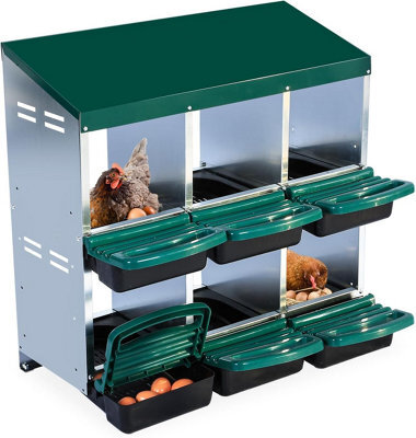 London Boutique 6 Compartment Chicken Nesting Box, Metal Roll Away Egg Laying Boxes, Perch And Ventilation, Green - image 1