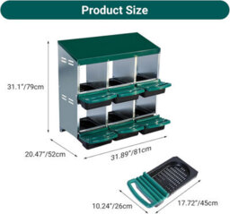 London Boutique 6 Compartment Chicken Nesting Box, Metal Roll Away Egg Laying Boxes, Perch And Ventilation, Green - thumbnail 2