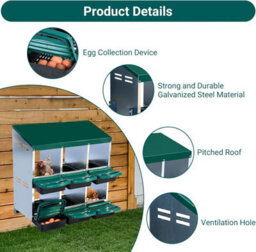 London Boutique 6 Compartment Chicken Nesting Box, Metal Roll Away Egg Laying Boxes, Perch And Ventilation, Green - thumbnail 5