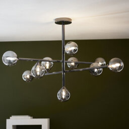 Luminosa Lighting Luminosa Grosseto Multi Arm Pendant Ceiling Light Black Chrome Plate & Smoked Mirror Glass 10 X 5W Led G9 - thumbnail 3