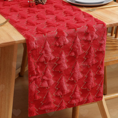 Amorly Red Christmas Tree Themed Table Runner, Decorative Table Cloth Ornament For Kitchen, Dining Room Xmas Home Party Holiday Styling - image 1
