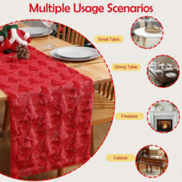 Amorly Red Christmas Tree Themed Table Runner, Decorative Table Cloth Ornament For Kitchen, Dining Room Xmas Home Party Holiday Styling - thumbnail 6