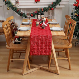 Amorly Red Christmas Tree Themed Table Runner, Decorative Table Cloth Ornament For Kitchen, Dining Room Xmas Home Party Holiday Styling - thumbnail 2