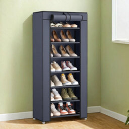 LEDREM 8-Tier Shoes Rack With Dustproof Cover, 28 X 46 X 126 Cm, Shoe Storage Cabinet, Shoe Organiser,grey - thumbnail 3