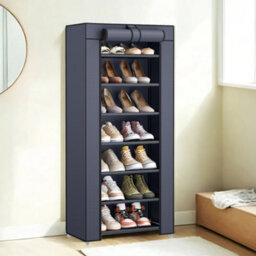 Songmics 8-Tier Shoes Rack With Dustproof Cover, 28 X 46 X 126 Cm, Shoe Storage Cabinet, Shoe Organiser,grey