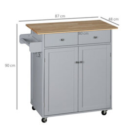 Homcom Rolling Kitchen Island, Utility Serving Cart With Rubber Wood Top Grey - thumbnail 3