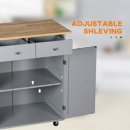 Homcom Rolling Kitchen Island, Utility Serving Cart With Rubber Wood Top Grey - thumbnail 6