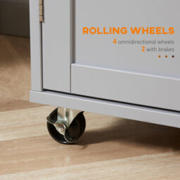 Homcom Rolling Kitchen Island, Utility Serving Cart With Rubber Wood Top Grey - thumbnail 5
