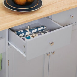 Homcom Rolling Kitchen Island, Utility Serving Cart With Rubber Wood Top Grey - thumbnail 8
