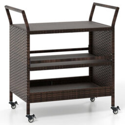 Gainoom Outdoor Brown Bar Cart 3-Tier Patio Rattan Storage Shelf W/ Side Handles - thumbnail 9