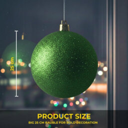 Shatchi 25Cm Dark Green Glitter Christmas Bauble - Christmas Tree & Home Décor Ornament - thumbnail 6