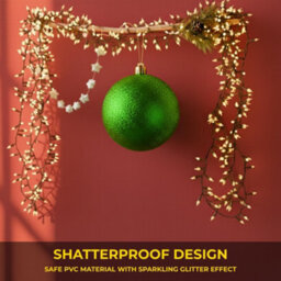 Shatchi 25Cm Dark Green Glitter Christmas Bauble - Christmas Tree & Home Décor Ornament - thumbnail 5