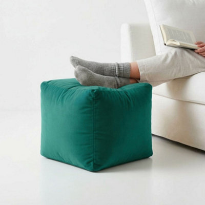 Kosi Atelier Kosiatelier Bean Bag Velvet Footstool Ottomona Cube Pouf Chair Pouffe, Polystyrene Beads Filled - Teal, 30Cm X 30Cm X 30Cm - image 1