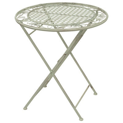 Maribelle Rustic White Floral Round Folding Outdoor Garden Patio Dining Table - image 1