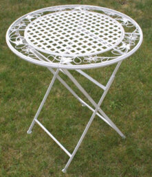 Maribelle Rustic White Floral Round Folding Outdoor Garden Patio Dining Table - thumbnail 2