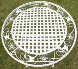 Maribelle Rustic White Floral Round Folding Outdoor Garden Patio Dining Table - thumbnail 3