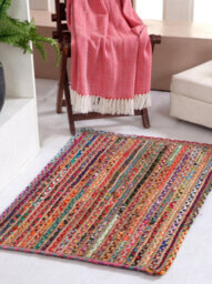 Second Nature Online Mishran Rectangular Jute Area Rug Hand Woven With Recycled Fabric 120 Cm X 180 Cm - thumbnail 9