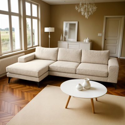 Abakus Direct Venice Corner Sofa In Cream Left Facing With Deep Seats And Extra-Wide Padded Arms - image 1