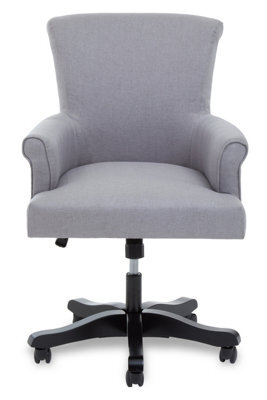 Orsina Grey Home Office Chair, Scroll Arm Grey Fabric Swivel Seat, Height Adjustable Task Chair With Wooden Base - image 1