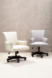 Orsina Grey Home Office Chair, Scroll Arm Grey Fabric Swivel Seat, Height Adjustable Task Chair With Wooden Base - thumbnail 2