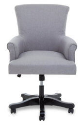 Orsina Grey Home Office Chair, Scroll Arm Grey Fabric Swivel Seat, Height Adjustable Task Chair With Wooden Base