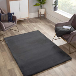 Faux Fur Charcoal Plain Shaggy Modern Rug For Living Room And Bedroom-150Cm X 200Cm - thumbnail 1