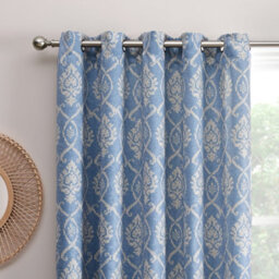 Dreams & Drapes Vivianna Woven Pair Of Blue Eyelet Curtains - thumbnail 2