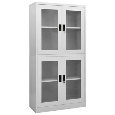 Berkfield Office Cabinet Light Grey 90X40X180 Cm Steel And Tempered Glass - image 1