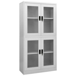 Berkfield Office Cabinet Light Grey 90X40X180 Cm Steel And Tempered Glass