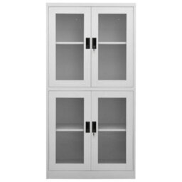 Berkfield Office Cabinet Light Grey 90X40X180 Cm Steel And Tempered Glass - thumbnail 3