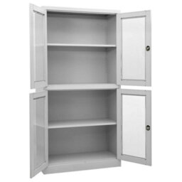Berkfield Office Cabinet Light Grey 90X40X180 Cm Steel And Tempered Glass - thumbnail 2