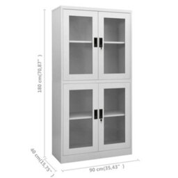 Berkfield Office Cabinet Light Grey 90X40X180 Cm Steel And Tempered Glass - thumbnail 8