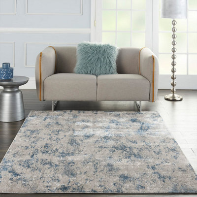 Grey Blue Modern Floral Optical/ (3D) Rug Easy To Clean Living Room And Bedroom-66 X 229Cm (Runner)