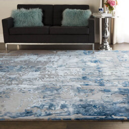 Blue Grey Wool Optical Abstract Luxurious Handmade Modern Rug For Living Room And Bedroom-168Cm X 226Cm - thumbnail 2