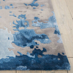 Blue Grey Wool Optical Abstract Luxurious Handmade Modern Rug For Living Room And Bedroom-168Cm X 226Cm - thumbnail 7