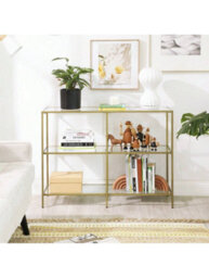 Vasagle 3-Tier Console Table, Entryway Cabinet, Tempered Glass Shelves, Modern, For The Hallway, Living Room, Bedroom, Gold