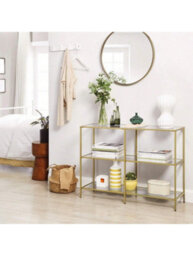 LEDREM 3-Tier Console Table, Entryway Cabinet, Tempered Glass Shelves, Modern, For The Hallway, Living Room, Bedroom, Gold - thumbnail 2