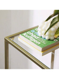 LEDREM 3-Tier Console Table, Entryway Cabinet, Tempered Glass Shelves, Modern, For The Hallway, Living Room, Bedroom, Gold - thumbnail 6