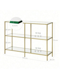 LEDREM 3-Tier Console Table, Entryway Cabinet, Tempered Glass Shelves, Modern, For The Hallway, Living Room, Bedroom, Gold - thumbnail 4