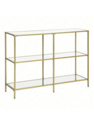 LEDREM 3-Tier Console Table, Entryway Cabinet, Tempered Glass Shelves, Modern, For The Hallway, Living Room, Bedroom, Gold - thumbnail 7